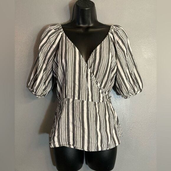 Old Navy gray and white striped wrap blouse - Picture 1 of 7